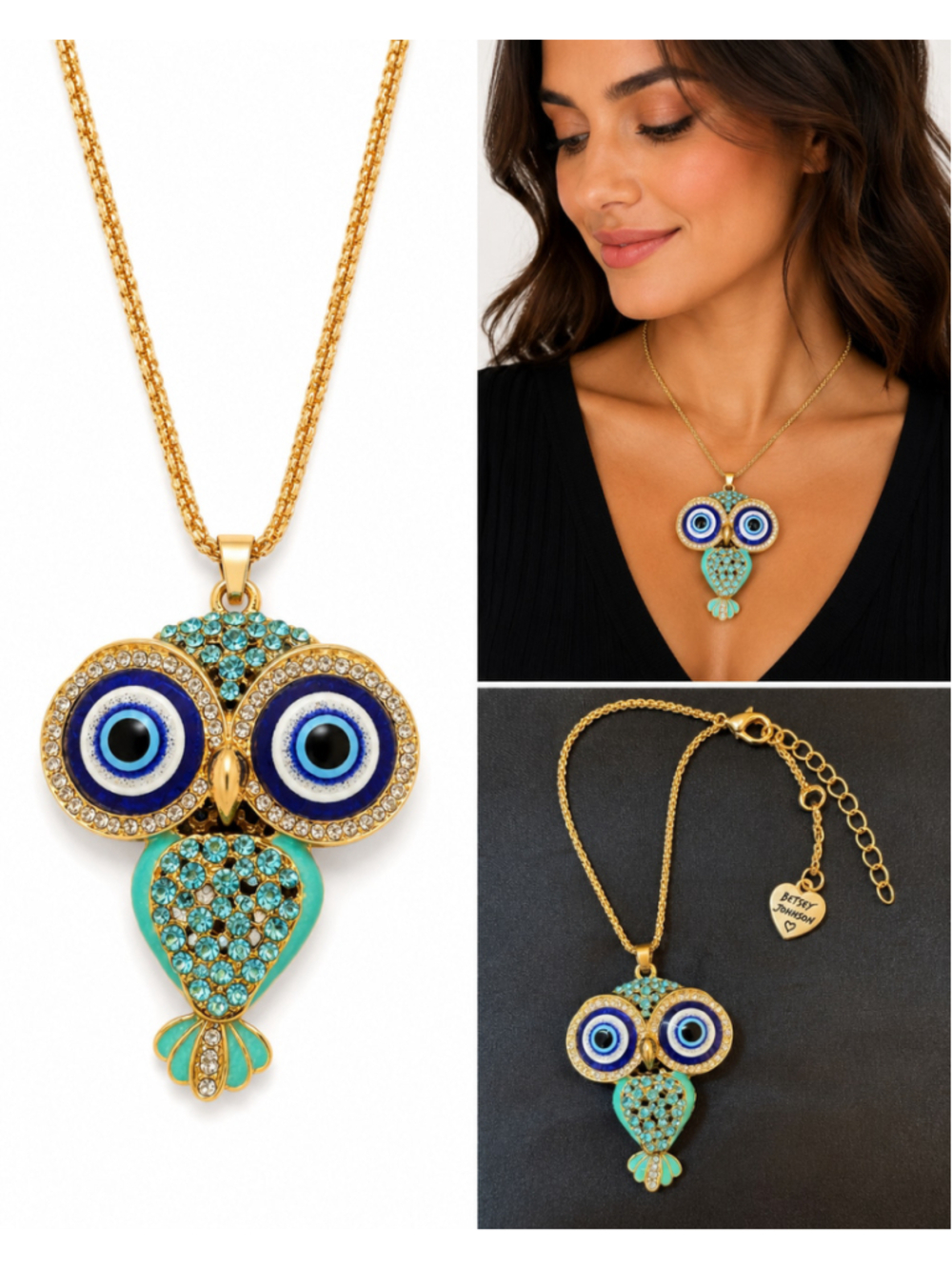 Betsy Johnson Owl Evil Eye Necklace